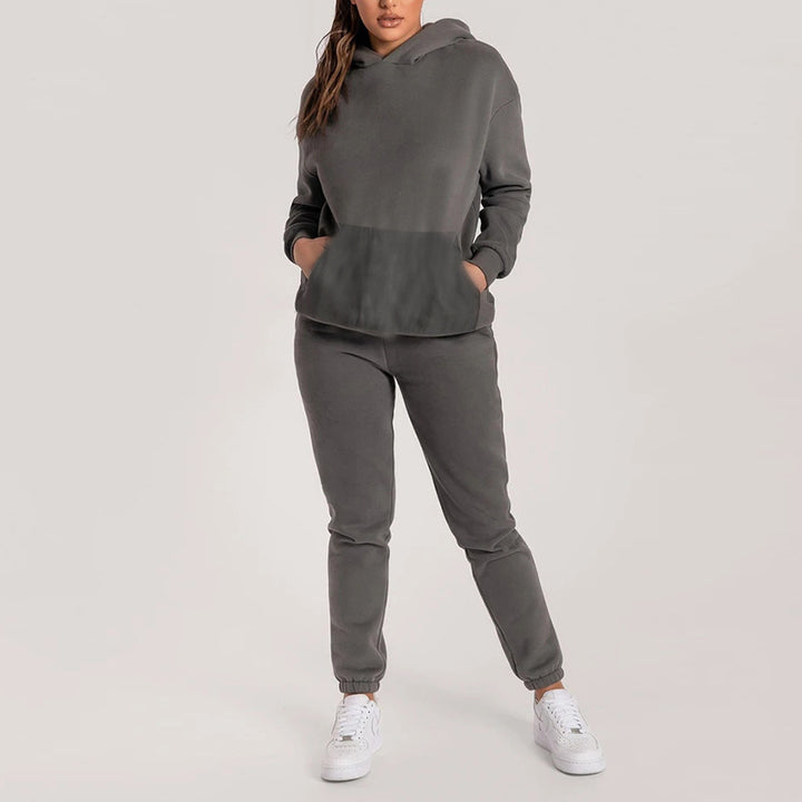 Damen gemütliches Fleece-Hoodie- und Jogginghosen-Set Drune