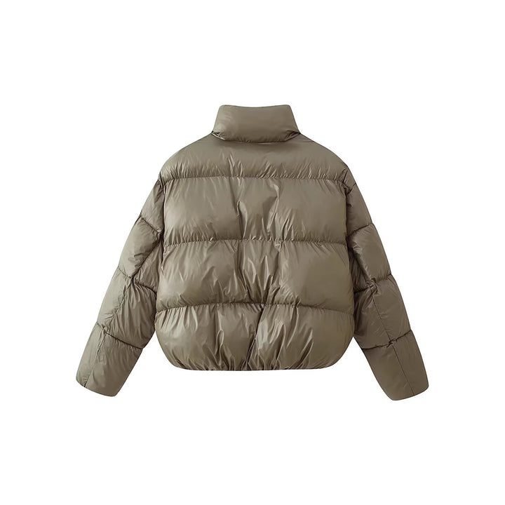 Damen Kurzer wattierter Boxy-Parka mit hohem Stehkragen und Druckknöpfen Drune
