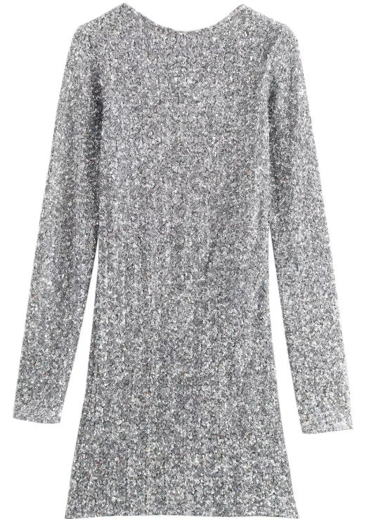 Damen Glitzerndes Pailletten-Minikleid mit langen Ärmeln und schmaler Silhouette Drune