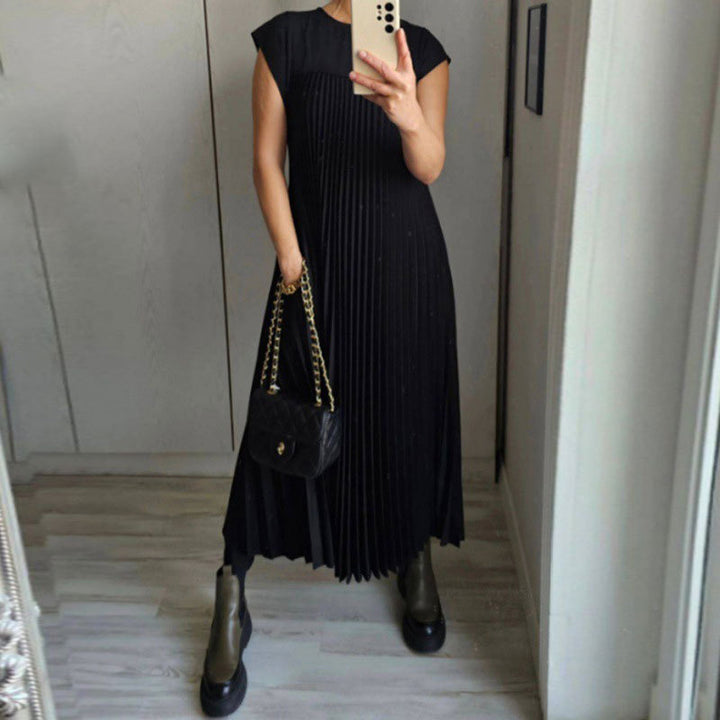 Damen Plissee Maxikleid mit praktischem Taschen und elegantem Schnitt Drune
