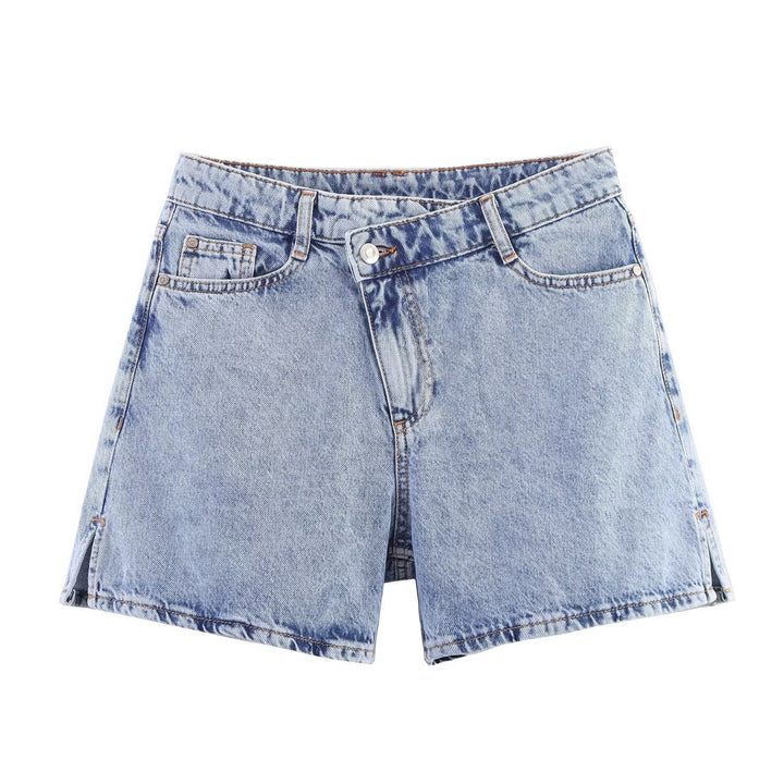 Damen Jeansshorts im lässigen Vintage-Stil mit hohem Bund und seitlichen Schlitzen Drune
