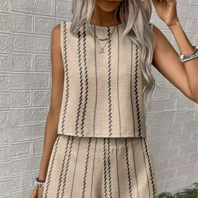 Damen lässiges Set mit ärmellosem Oberteil und Shorts Drune