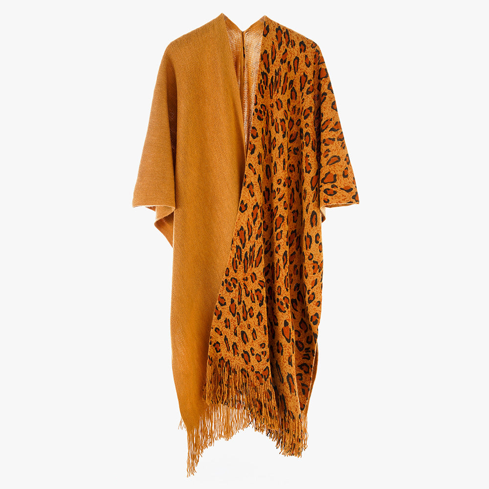 Damen Reversibler Capeponcho mit Leo-Jacquard, Fransen und kastigem Oversize-Schnitt Drune