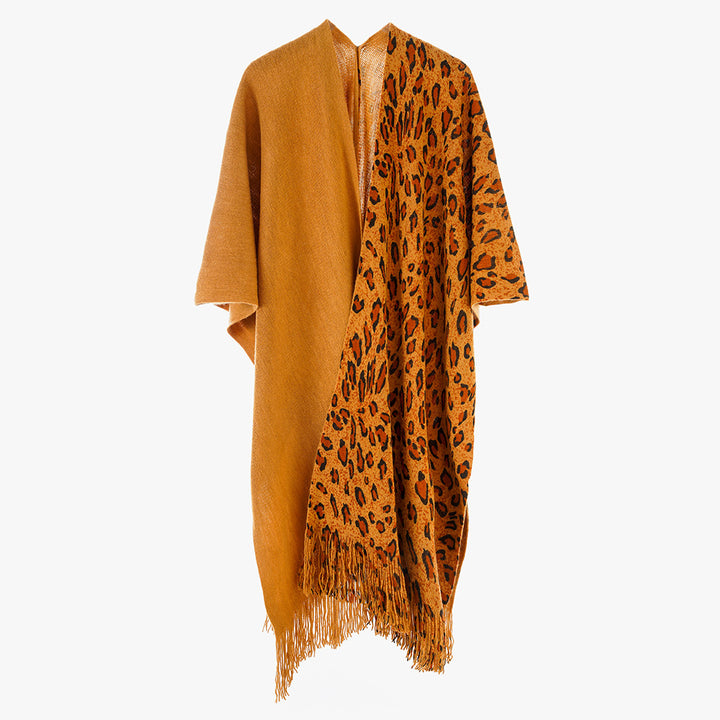Damen Reversibler Capeponcho mit Leo-Jacquard, Fransen und kastigem Oversize-Schnitt Drune