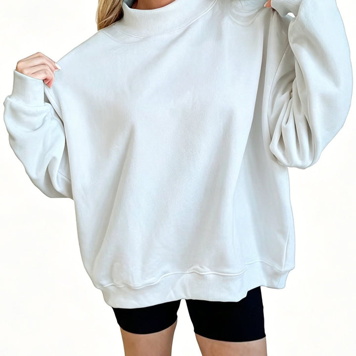 Damen Oversize Sweatshirt mit Stehkragen und Ballonärmeln Drune