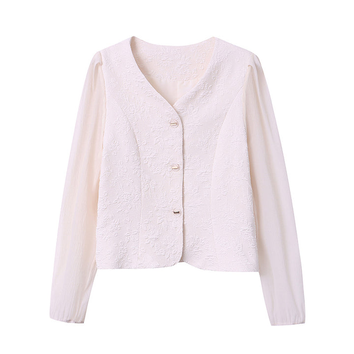 Damen schicke aufregende Bluse mit Puffärmeln und dekorativen Knopfdetails Drune