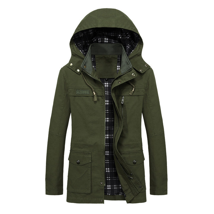 Herren leichter Kapuzen‑Fieldparka aus Baumwollmix mit karierter Innenfütterung Drune