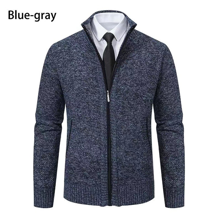 Herren nan melierte Strickzipjacke mit hohem Stehkragen, feiner Struktur und verdeckten Eingrifftaschen Drune