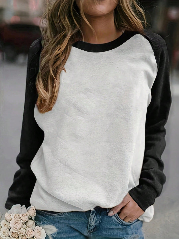 Damen lässiger Raglan-Pullover aus weichem Baumwollmix mit Rundhalsausschnitt Drune