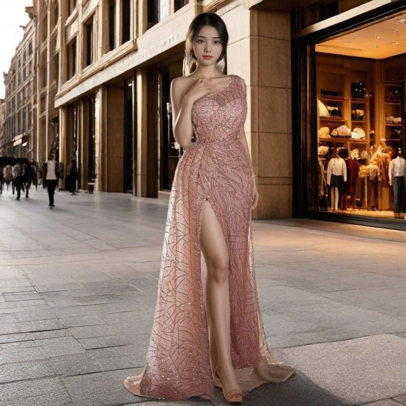 Damen Elegantes Abendkleid mit asymmetrischem Schnitt und funkelnden Details Drune
