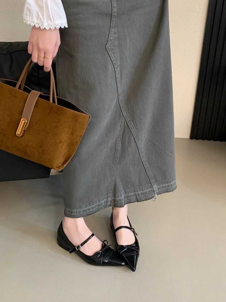 Damen elegante spitze Ballerinas mit verstellbarem Riemchen und dekorativem Knoten Drune