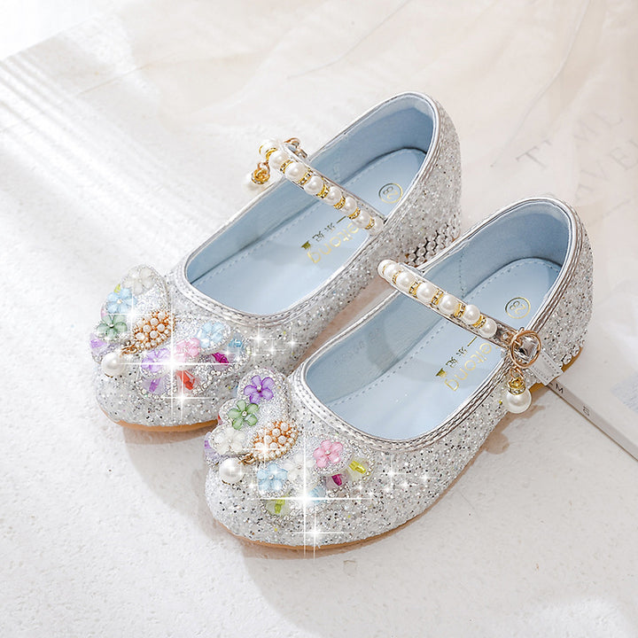 Mädchen Glitzernde Ballerinas mit Blumenapplikationen Drune