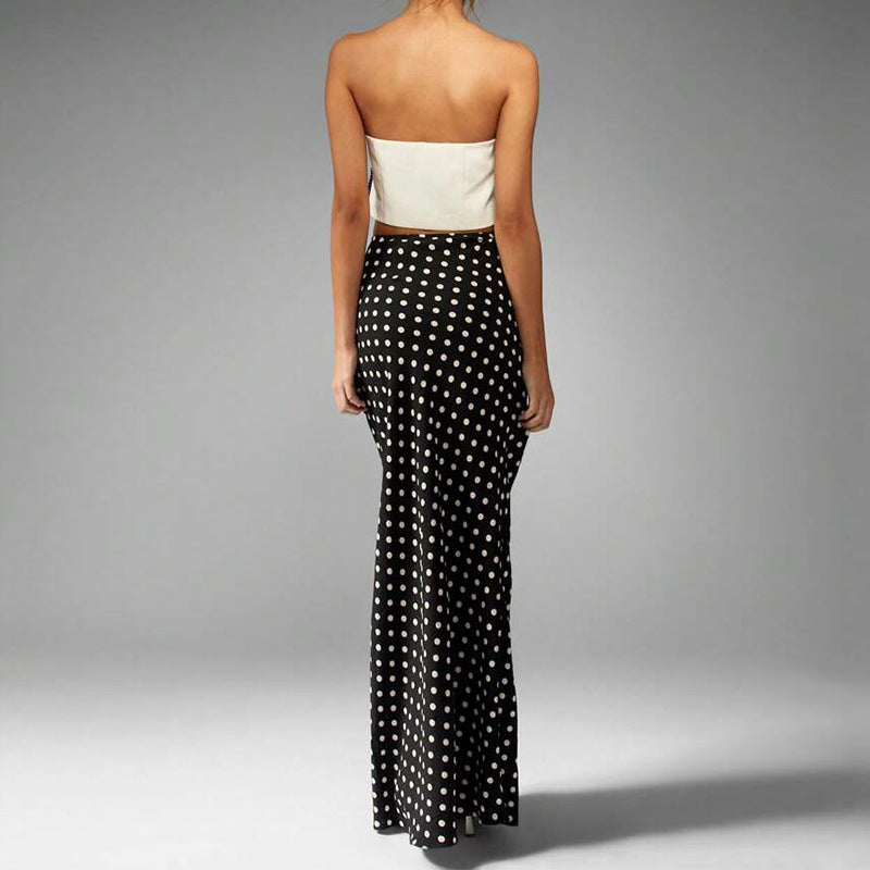 Damen Maxi-Rock mit hohen Schlitz und Polka Dots Drune