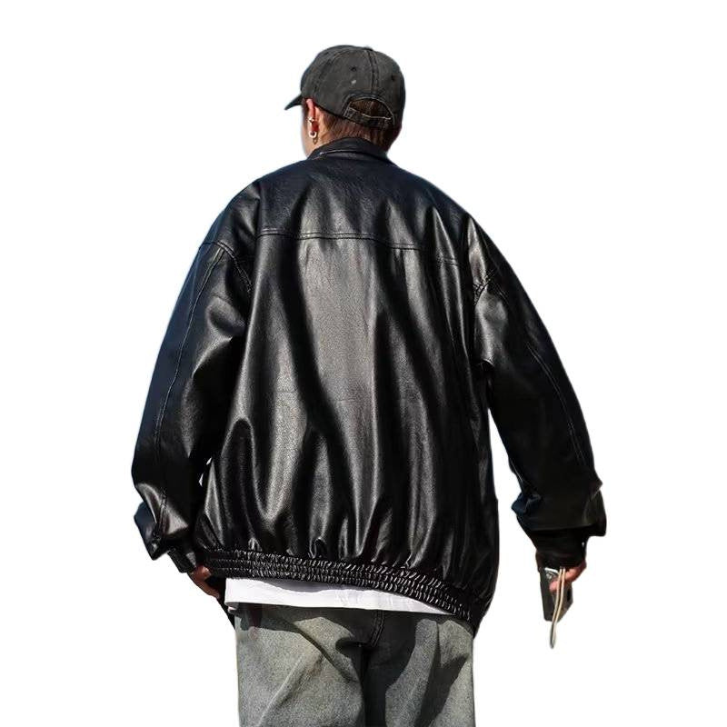 Herren Oversized Kunstlederjacke im Bomberstil mit Stehkragen und elastischem Saum Drune