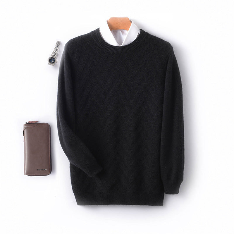 Herren Feiner Rundhalspullover aus Kaschmir‑Mix mit Chevron‑Struktur Drune