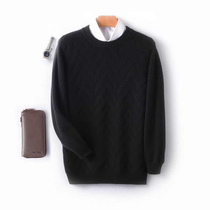 Herren Feiner Rundhalspullover aus Kaschmir‑Mix mit Chevron‑Struktur Drune