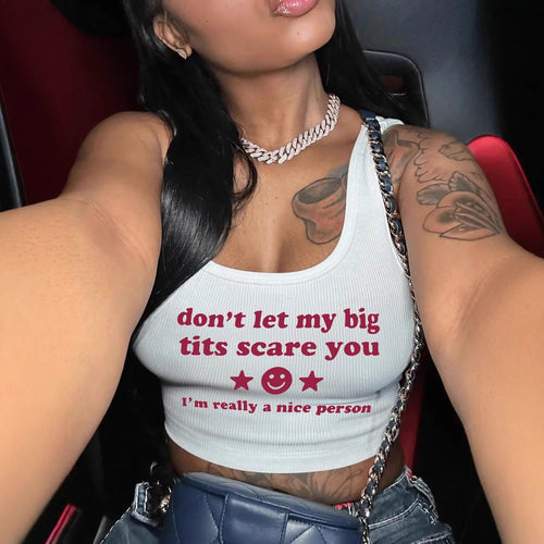 Damen Crop-Top mit kreativem Statementdruck Drune