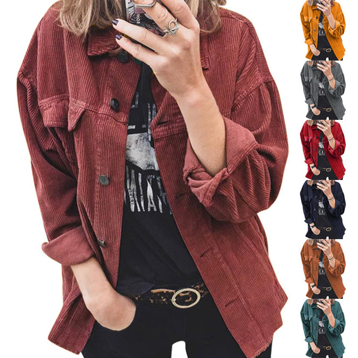 Damen nan Oversize Cordjacke mit aufgesetzten Taschen und klassischer Knopfleiste Drune