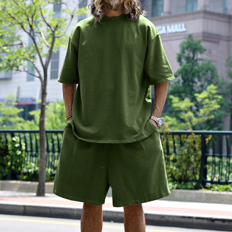 Herren nan oversized Loungewear-Set mit Boxy-Shirt Kordelbund-Bermuda und weichem Baumwollmix Drune