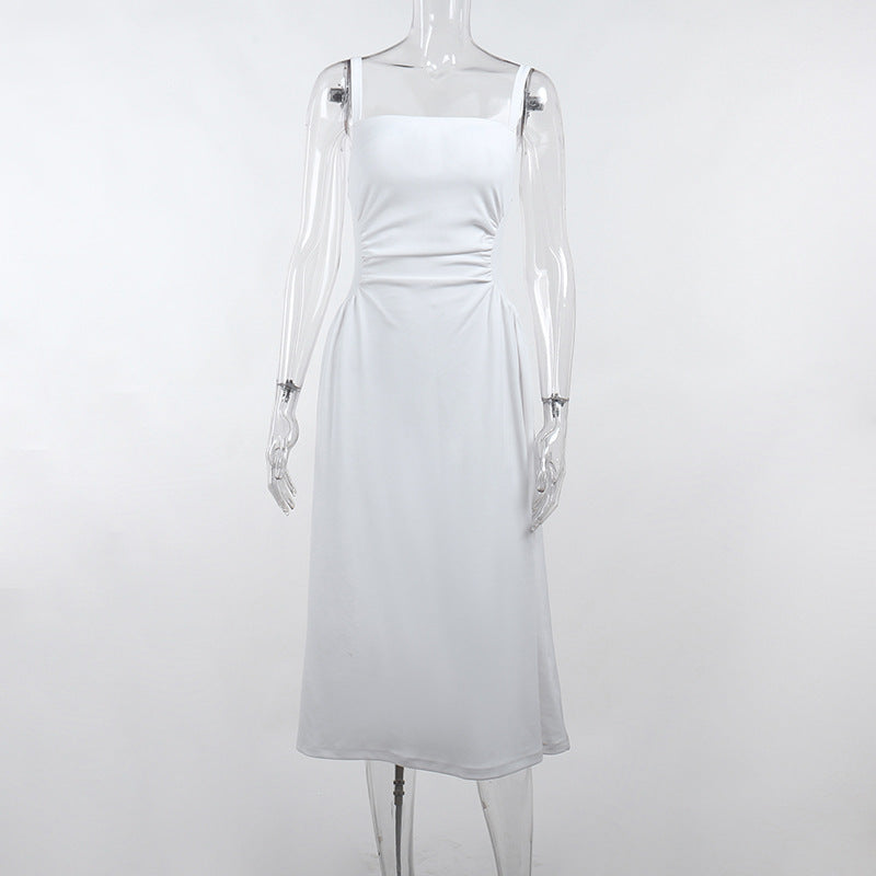 Damen Elegantes Spaghettiträger-Midikleid mit figurbetonter Silhouette und raffinierten Drapierungen Drune
