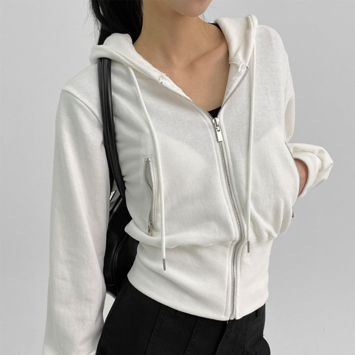 Damen sportliche Zip-Kapuzenjacke mit figurbetontem Schnitt Drune