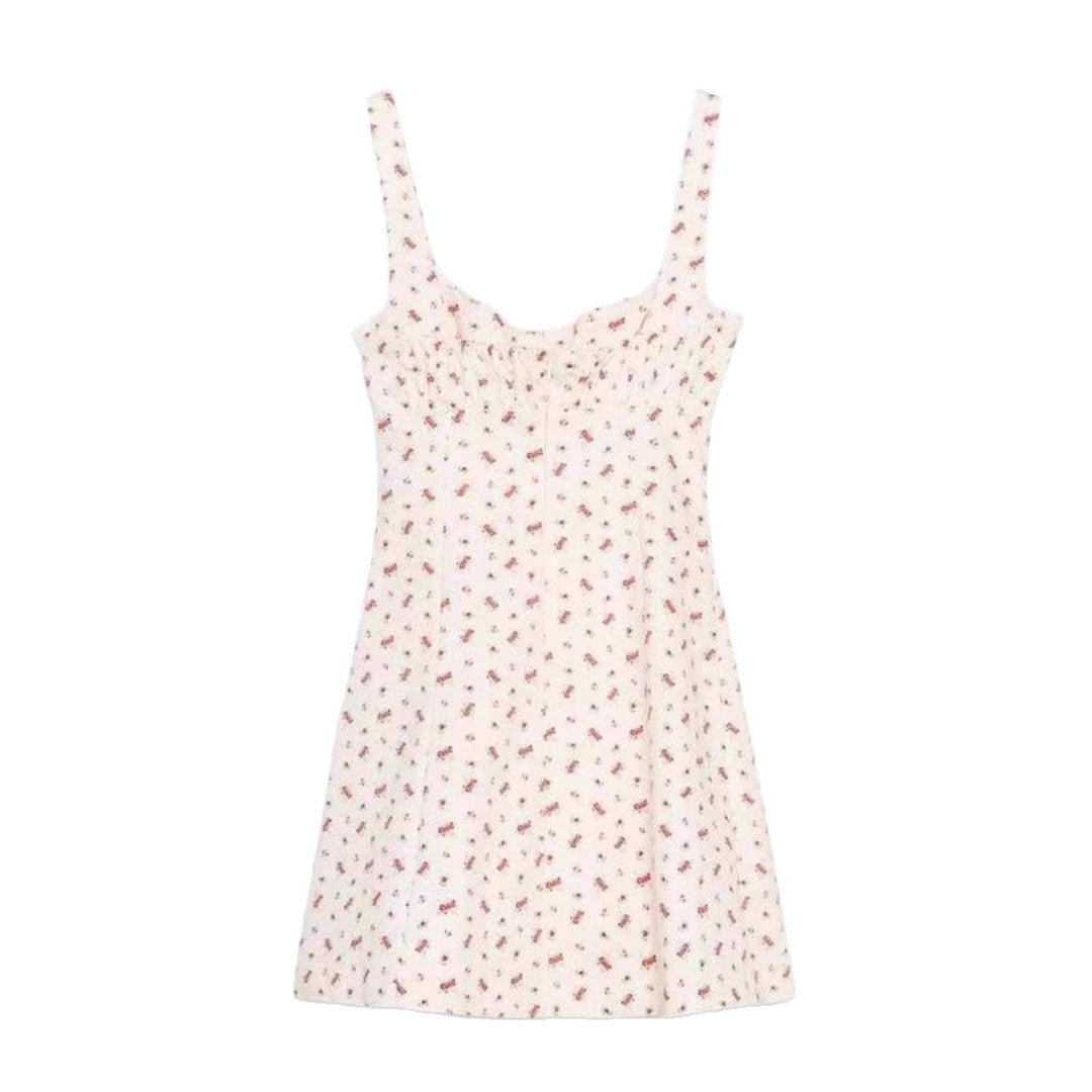 Damen Minikleid mit zartem Blumenmuster und schmalen Trägern Drune