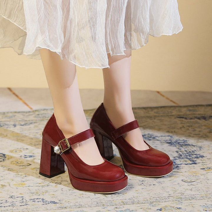 Damen elegante Mary Jane Pumps mit blockiertem Absatz und glänzendem Detail Drune