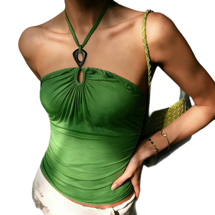 Damen elegantes Tanktop mit raffinierten Rüschendetails und Bindeband Drune