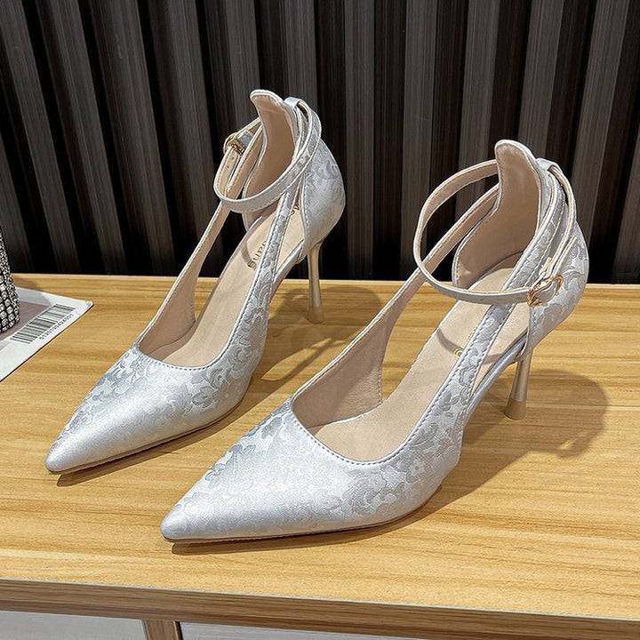 Damen Spitzen High Heels mit eleganter Fesselriemenverzierung Drune