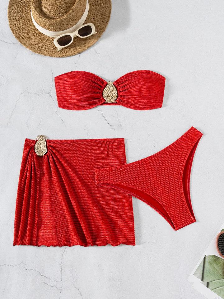 Damen Bandeau-Bikini-Set mit schickem Faltendetail Drune