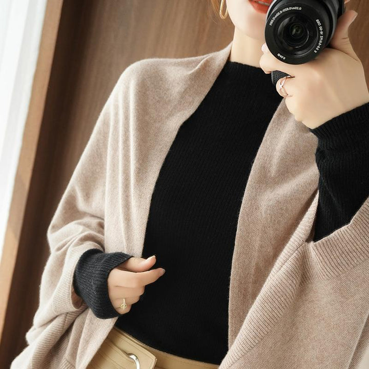 Damen Langer offener Kaschmir‑Look Strick-Wrap mit überschnittener Ärmelpartie Drune