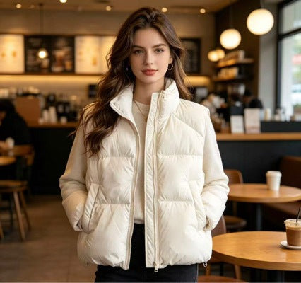 Damen nan kurzer wattierter Pufferjacke mit hohem Stehkragen und praktischen Eingrifftaschen Drune