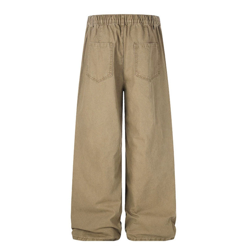 Damen Weite Canvas-Cargo-Palazzo-Hose mit elastischem Komfortbund und verstellbarem Saum Drune
