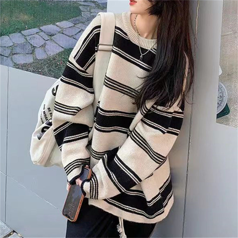 Damen lässiger Strickpullover mit maritimen Streifen und breitem Schnitt Drune