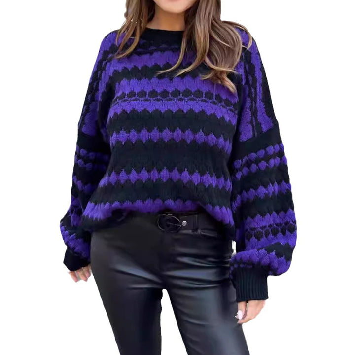 Damen gemütlicher Strickpullover mit modernem Zopfmuster und grafischen Akzenten Drune