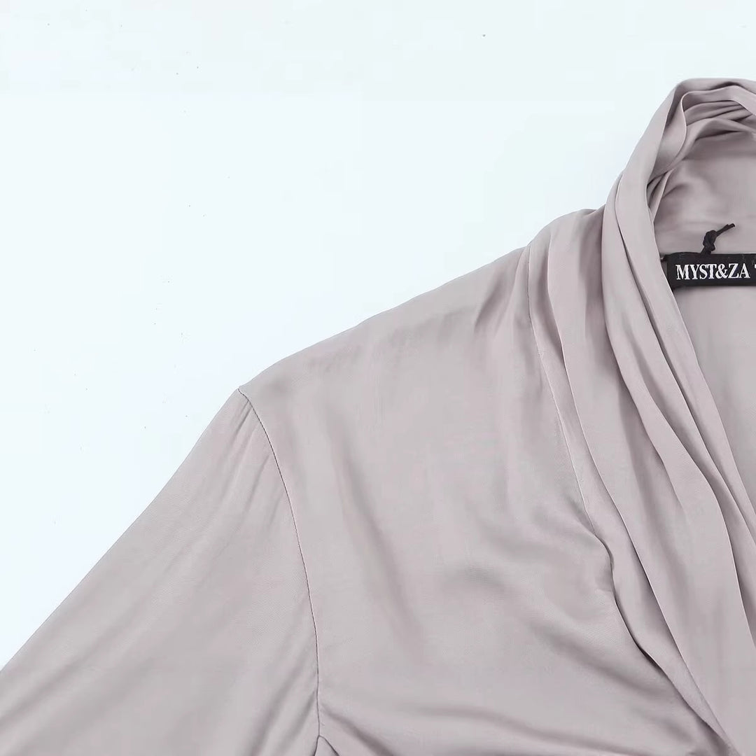 Damen Elegante Schlupfbluse mit Bindeschal, voluminösen Manschetten und kastiger Silhouette Drune