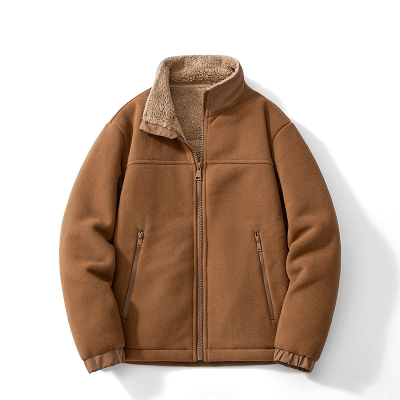 Herren Teddygefütterte Fleecejacke mit Stehkragen, Reißverschluss und Thermo-Innenfutter Drune