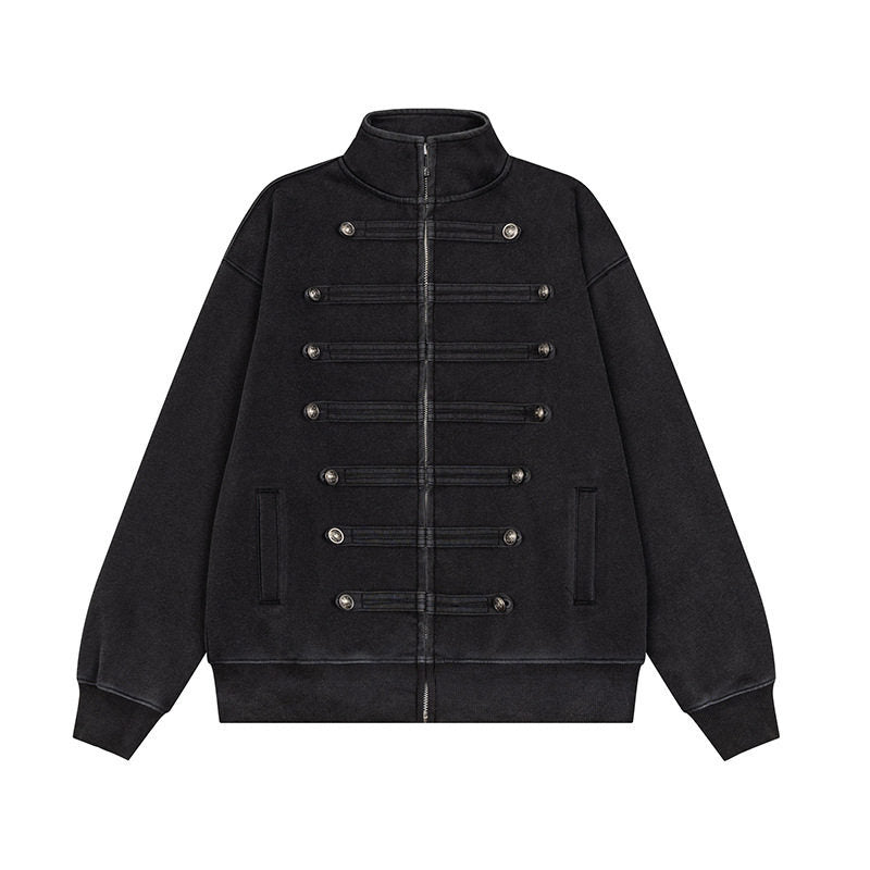 Herren Militärisch inspirierte Sweatjacke mit Stehkragen und Zierknopfleisten Drune