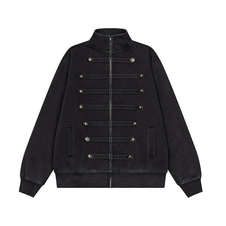 Herren Militärisch inspirierte Sweatjacke mit Stehkragen und Zierknopfleisten Drune