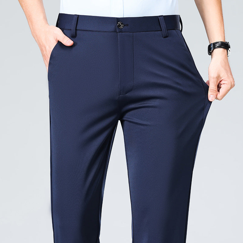 Herren Schlanke Business-Chinohose mit Stretch-Twill, Bügelfalte & verdeckten Reißverschlusstaschen Drune