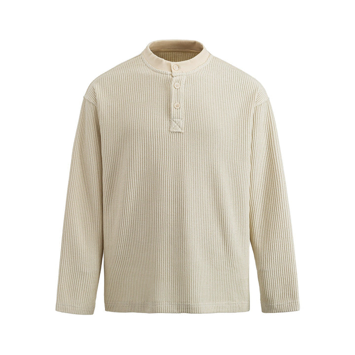 Herren Waffelstrick-Henley mit Stehkragen und dreifacher Knopfleiste Drune