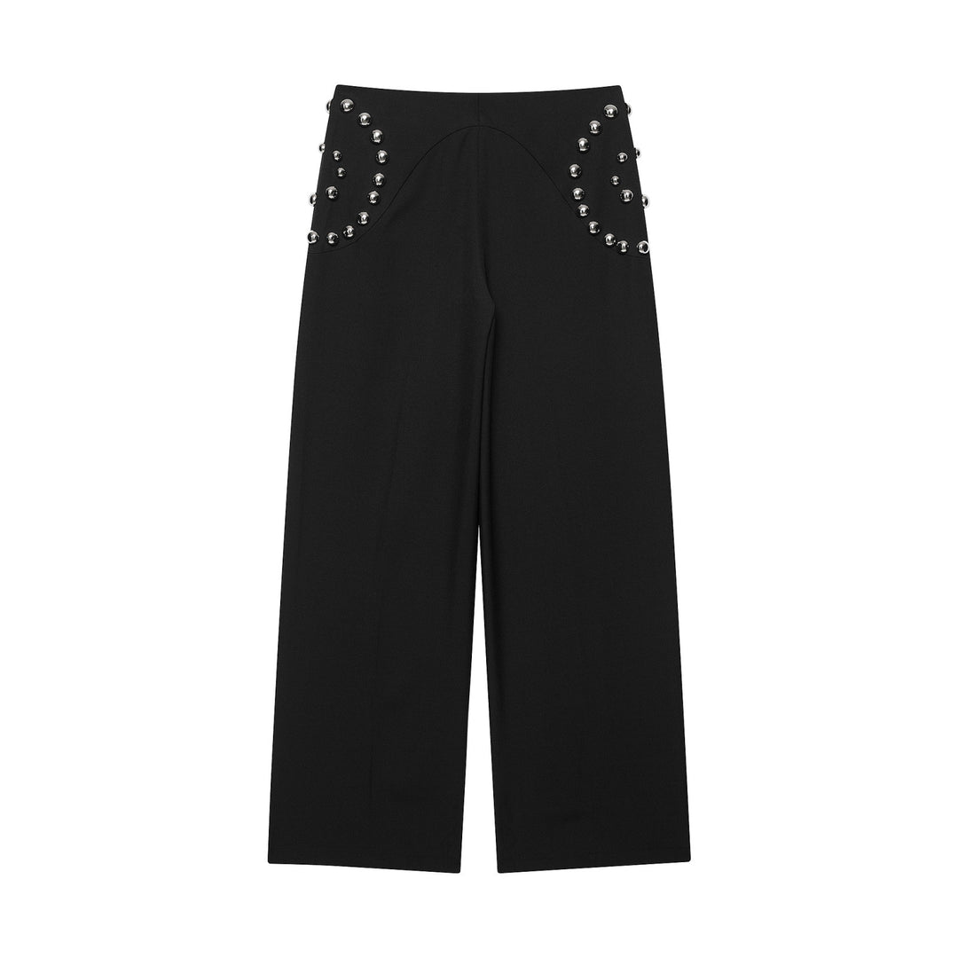 Damen Weite Highwaist-Hose mit Nietenbesatz und dekorativen Zierperlen Drune