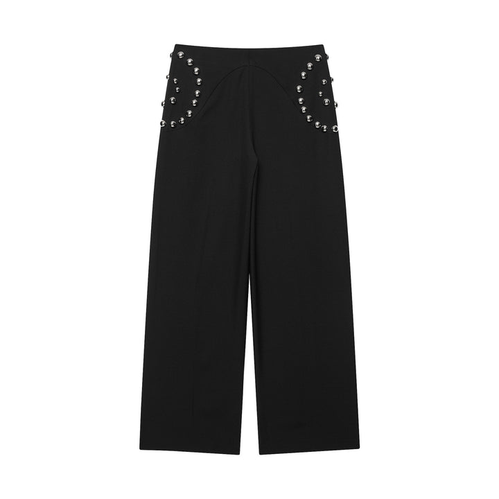 Damen Weite Highwaist-Hose mit Nietenbesatz und dekorativen Zierperlen Drune