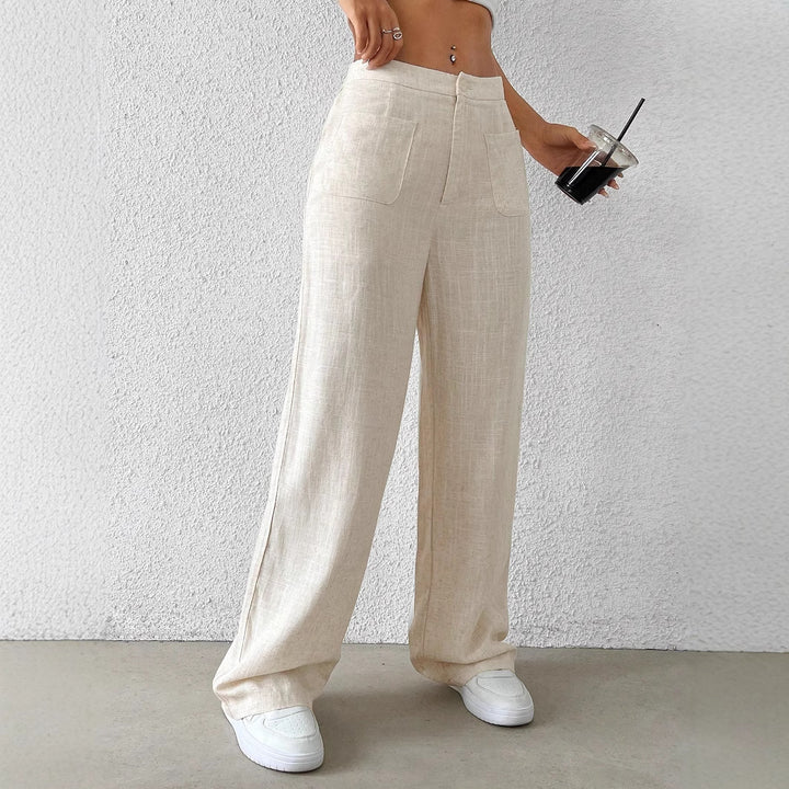 Damen weite Leinenhose mit elastischem Bund und praktischen Taschen Drune
