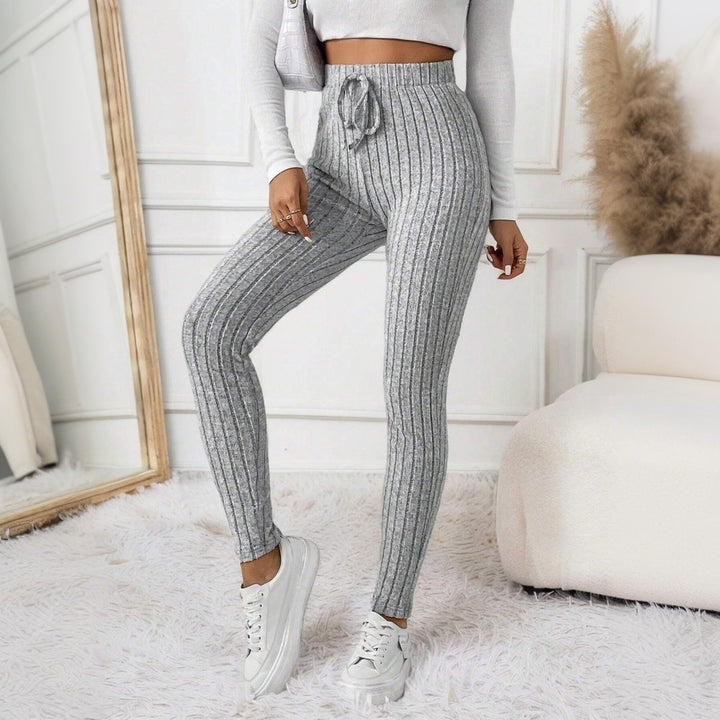 Damen gerippte Highwaist-Stricklegging mit Tunnelzug, elastischer Bund und figurbetonter Skinny-Passform Drune