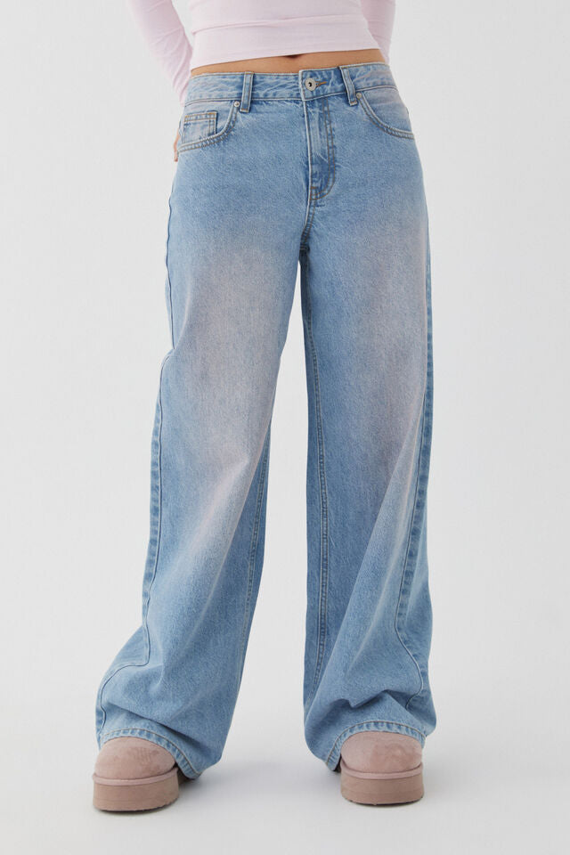 Damen nan weites Denim Hosenmodell mit tiefem Bund und weitem Schlag Drune