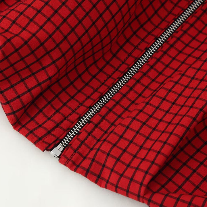 Damen Kurzblouson im Boxy‑Cut mit Stehkragen, Karo‑Print und Reißverschluss Drune