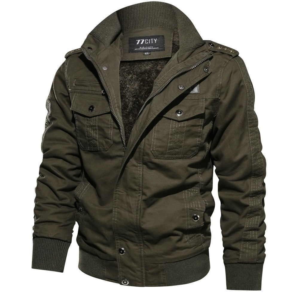 Herren nan militärisch inspiriertes Bomber-Fieldjacke mit Epauletten, verdecktem Reißverschluss und Klappbrusttaschen Drune