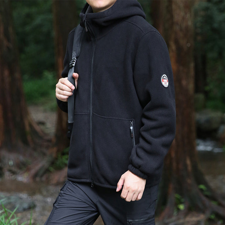 Herren Kapuzen-Fleecejacke mit durchgehendem Reißverschluss und Reißverschlusstaschen Drune