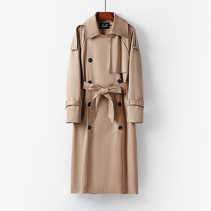 Herren Langer Doppelreihiger Trenchcoat mit Taillengürtel, Epauletten und klassischem Schalkragen Drune